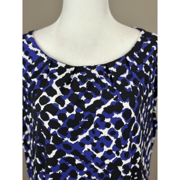 APT. 9 Womens XL Blue Black Animal Print Midi Sheath Dress Stretch Short Sleeve - Picture 6 of 11